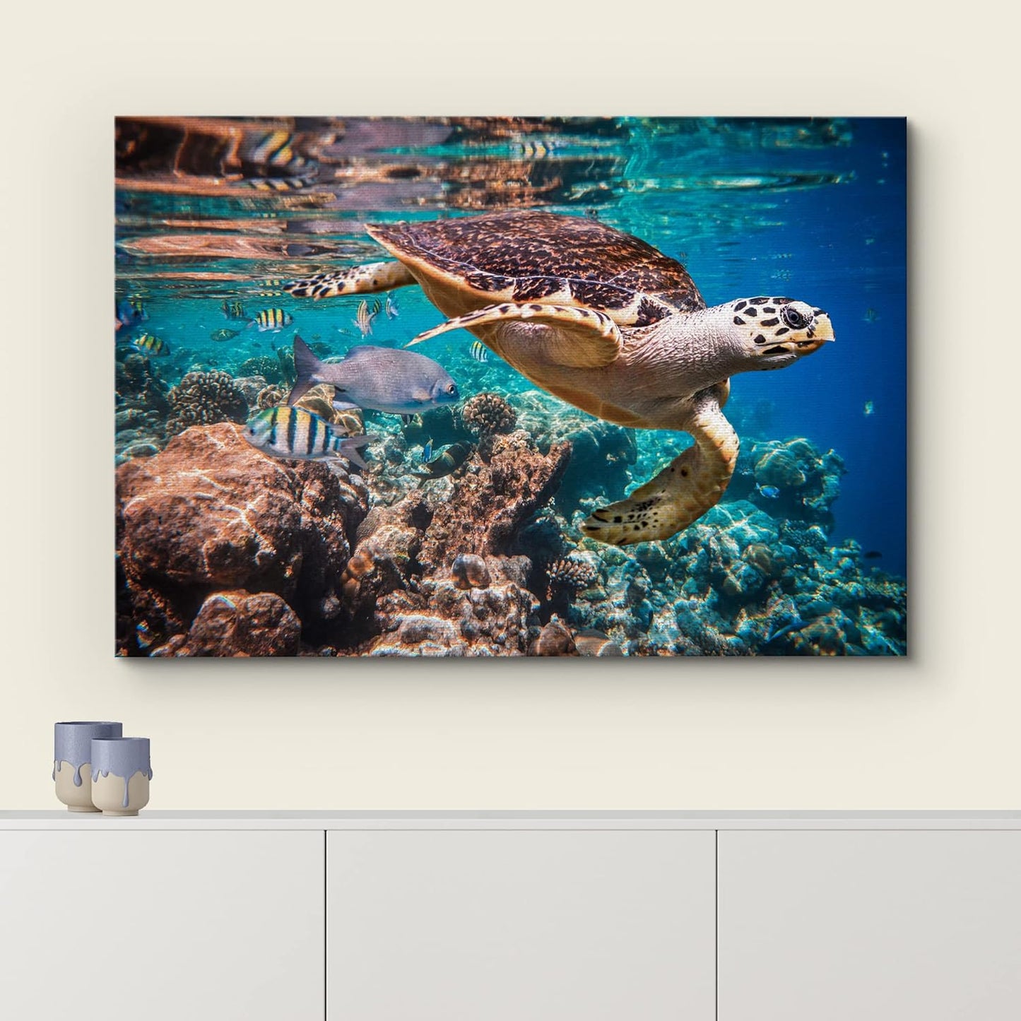wall26 Canvas Print Wall Art Tropical Turtle Coral Reef Deep Sea Dive Nature Animals Photography Realism Rustic Scenic Landscape Wilderness Earth Colorful for Living Room, Bedroom, Office - 24"x36"