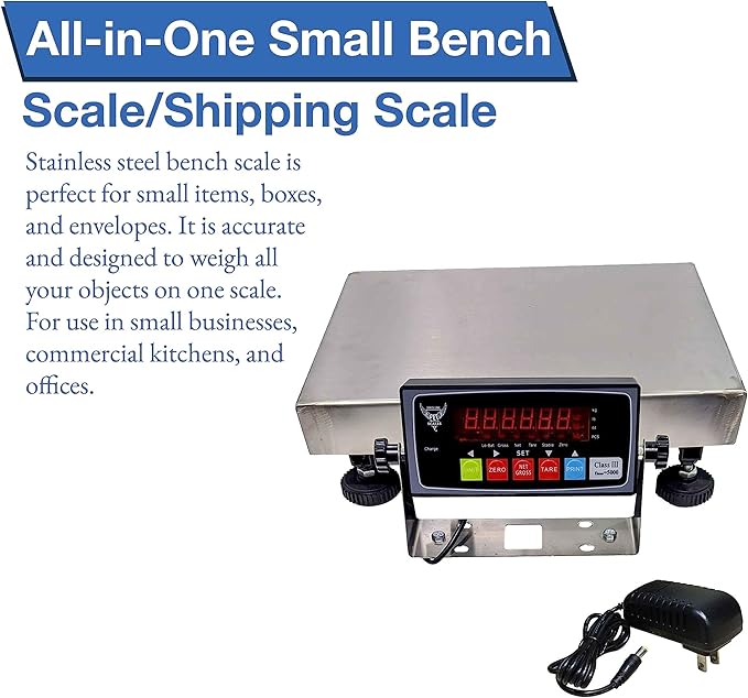 PEC Stainless Steel Bench Scale, Food/Pizza Scale for Kitchen and Restaurant, Capacity/Accuracy 130x0.002lb (with USB)