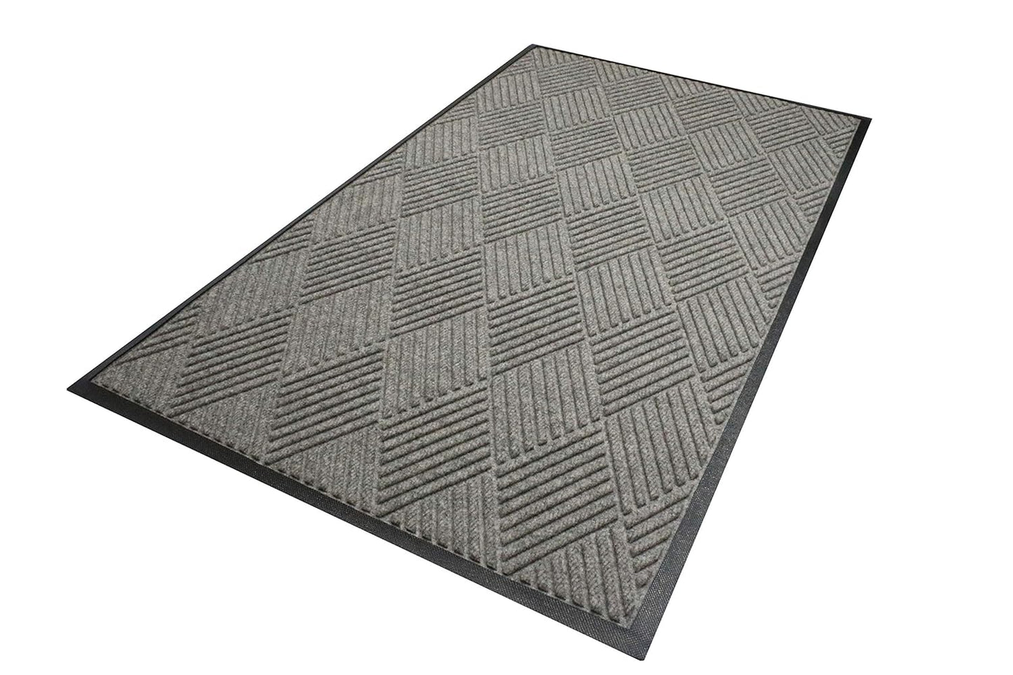 WaterHog Diamond | Commercial-Grade Entrance Mat with Rubber Border – Indoor/Outdoor, Quick Drying, Stain Resistant Door Mat (Medium Grey, 6' x 6')