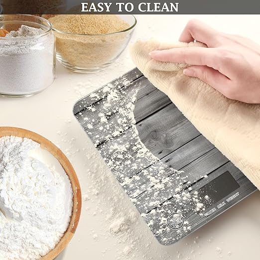 Digital Food Scale Rustic Wood Grey – Fashion Design, 11lb/0.01oz, Tempered Glass, Kitchen Scales with LCD Display for Baking & Cooking, Batteries Not Included