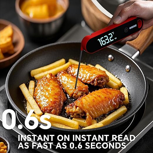 ONIKK Meat Thermometer Digital, 0.6 Sec Instant Read Food Thermometer, ±0.5℉ Accuracy, IPV7 Waterproof, Motion Sensing, for Cooking Grilling, Frying, Steak, Oven, Candy, Outdoor BBQ Accessories