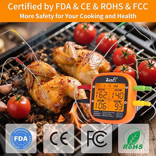 Instant Read Food Meat Thermometer Wireless Digital with LCD Display and 4 Stainless Probes,Advanced Electronic Thermometer Waterproof for BBQ Cooking Kitchen Outside Grill