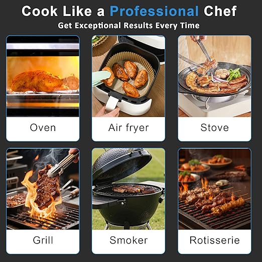 Smart Bluetooth Wireless Meat Thermometer – Wireless Smart Digital Meat Thermometer for Grilling, BBQ, Oven, Smoker, Air Fryer, and Kitchen – Great for Steak, Chicken, Turkey-Black