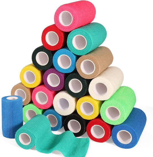 LDIWEE 24 Pack Self Adhesive Bandage Wrap 4 inch, Elastic Cohesive Bandage Wrap Vet Wrap for Dogs, Grip Tape for Athletic, Sports, First Aid Medical, Wrist, Ankle Sprains, Swelling