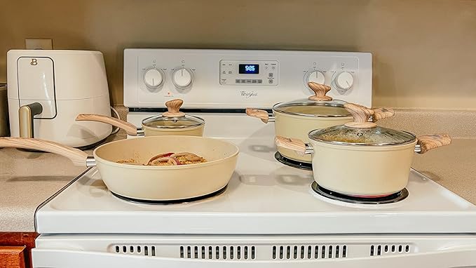 MAISON ARTS Pots and Pans Set Non Stick, Kitchen Cookware Sets Nonstick, 12 Piece Granite Cooking Pot and Pan for Induction, Stovetop, Beige