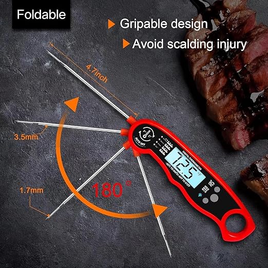 Meat Thermometer Digital for Cooking and Grilling, Collapsible Probe, with Magnet, Calibration, Backlight Waterproof Food Thermometer, Instant Read Thermometer for Kitchen, Meat, Steak, Turkey
