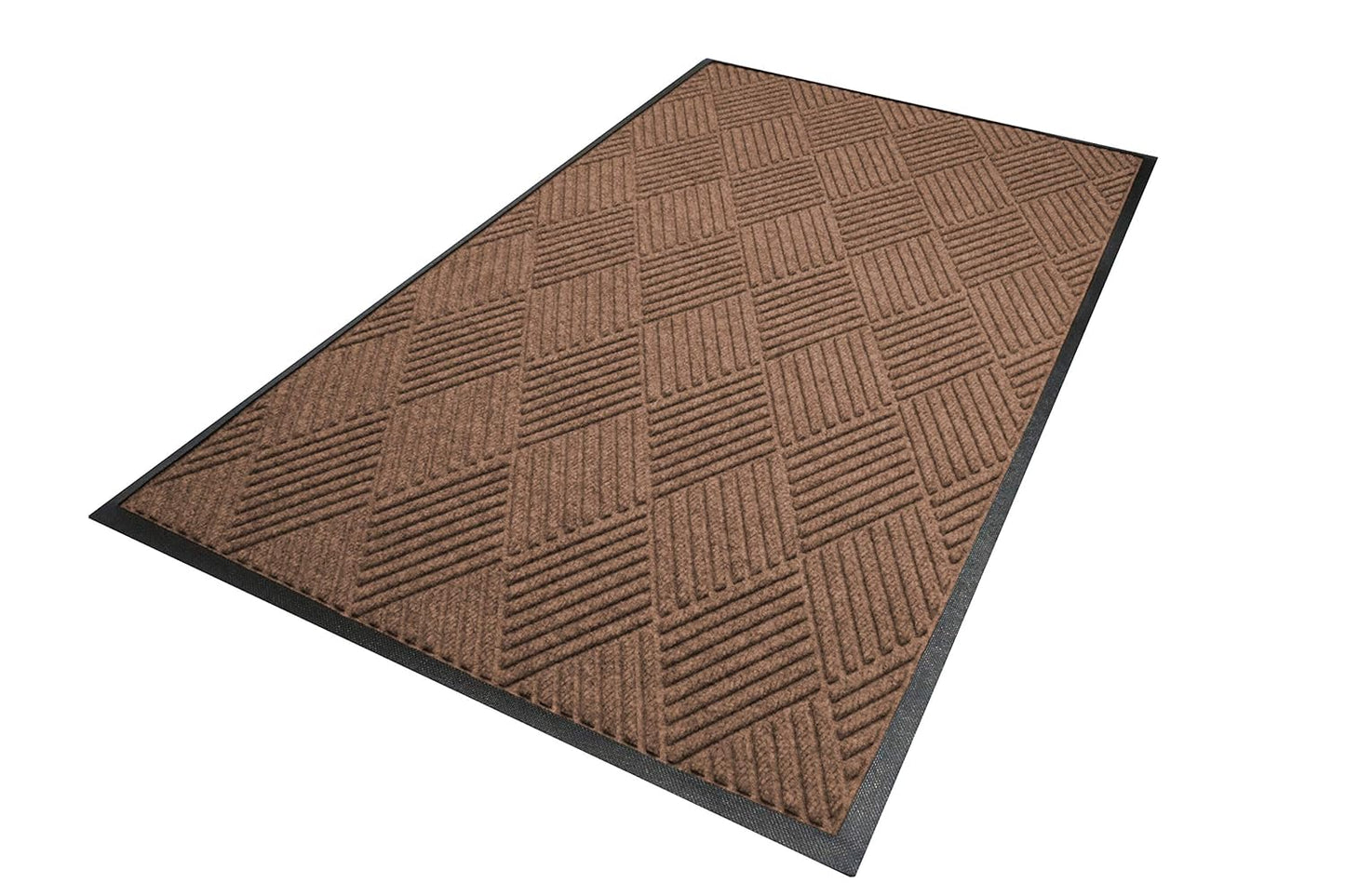 WaterHog Diamond | Commercial-Grade Entrance Mat with Rubber Border – Indoor/Outdoor, Quick Drying, Stain Resistant Door Mat (Medium Brown, 4' x 8')