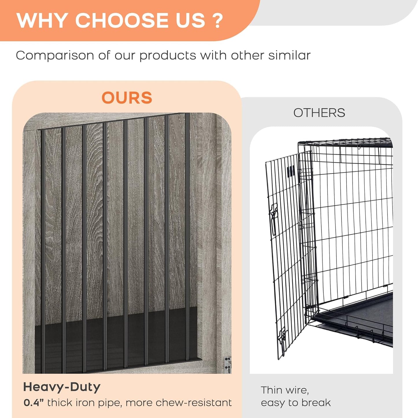 Large Dog Crate with Sliding Door, Furniture-Style Wooden Indoor Kennel, Integrated Side Table & Drawer, Secure Lock, 360° Rotating Bowl, Modern Pet House - Ideal for Home Decor (Grey)