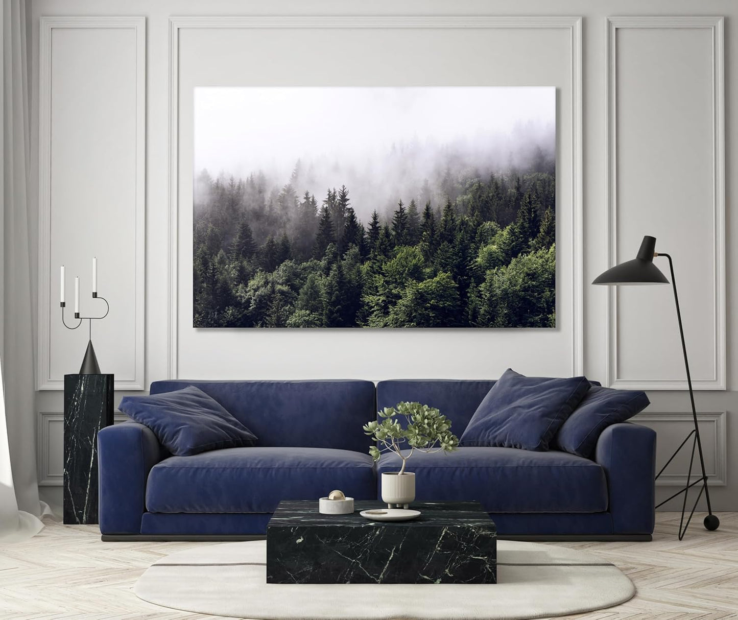 Nature Wall Art Prints - Ocean Forest Mountain Lake Canvas Landscapes - Small to Extra Large Living Room Bedroom Kitchen Bathroom Décor (Foggy Pine Forest, 20L" x 30W")