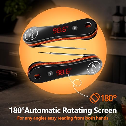 Digital Meat Thermometer 0.5s Instant Read, Paysean ±0.5℉ with Auto-Rotating Backlit Display, IP67 Waterproof and Calibration for Cooking, Candy, Grilling, BBQ, Liquid, Smoker, Beef