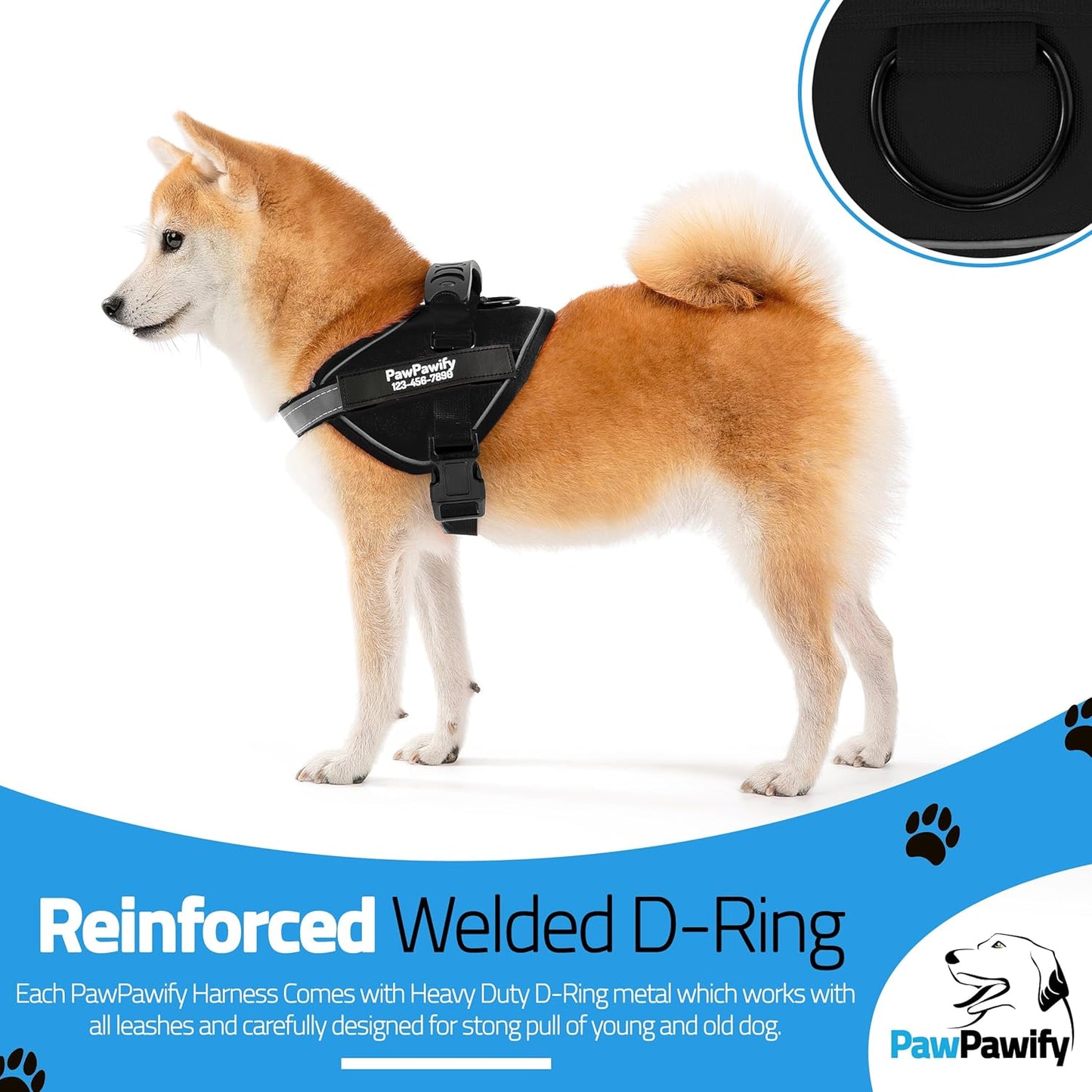 PawPawify Custom No Pull Dog Harness with Name and Phone Number, Heavy Duty Personalized Pet Vest to Prevent Tugging, Pulling, or Choking, Training and Walking (New Black, XL (60-85 LBS))