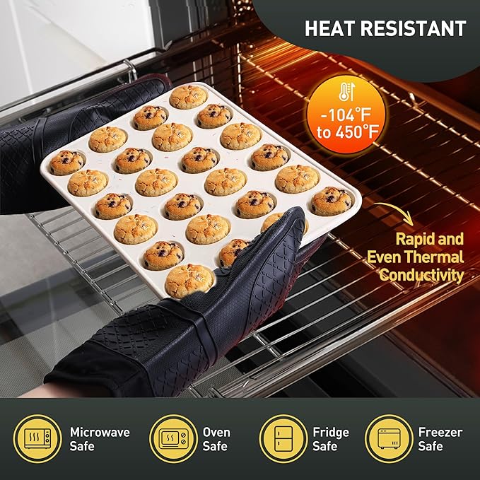 2 Pack 24 Cups Silicone Mini Muffin Pan with Metal Reinforced Frame Silicone Molds Cupcake Cake Baking Cheesecake Pans Cookie Baking Chocoflan Cupcake Mold Mini Bundt Cake Pan Women Gift