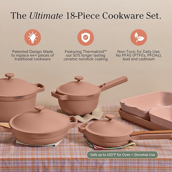 Our Place Ultimate Cookware Set - Complete 18-Piece Set Including the Always Pan, Perfect Pot, and Bakeware Set | Multifunctional, Toxin-Free Nonstick | Replaces 44 Pieces | Spice