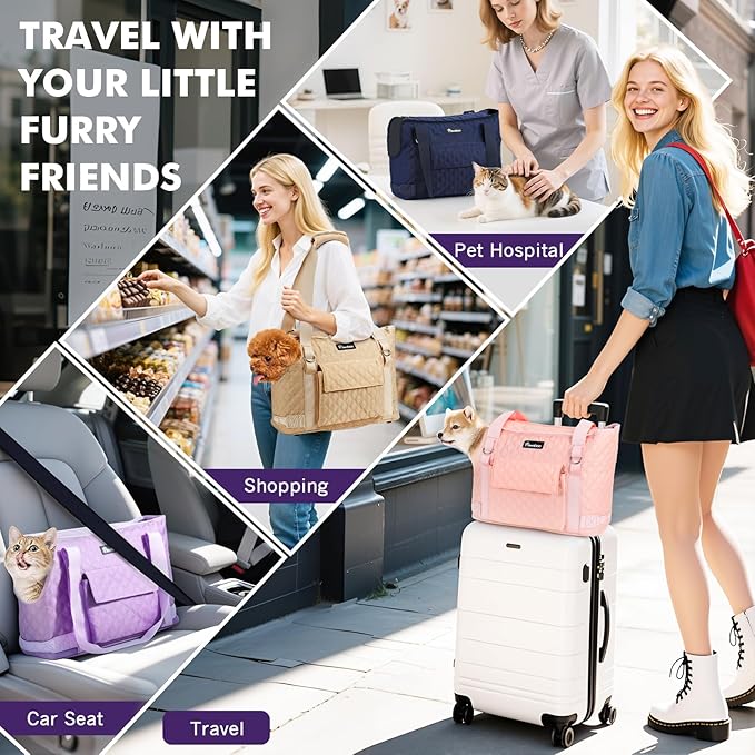 Pawaboo Dog Purse Carrier for Small Dogs with Pocket, Lightweight Dogs and Puppies Tote Bag Carrier, Dog Carriers Soft Sided for Puppy Cat Rabbit, Shopping Travel Puppy Carriers Under 11 LBS, Pink