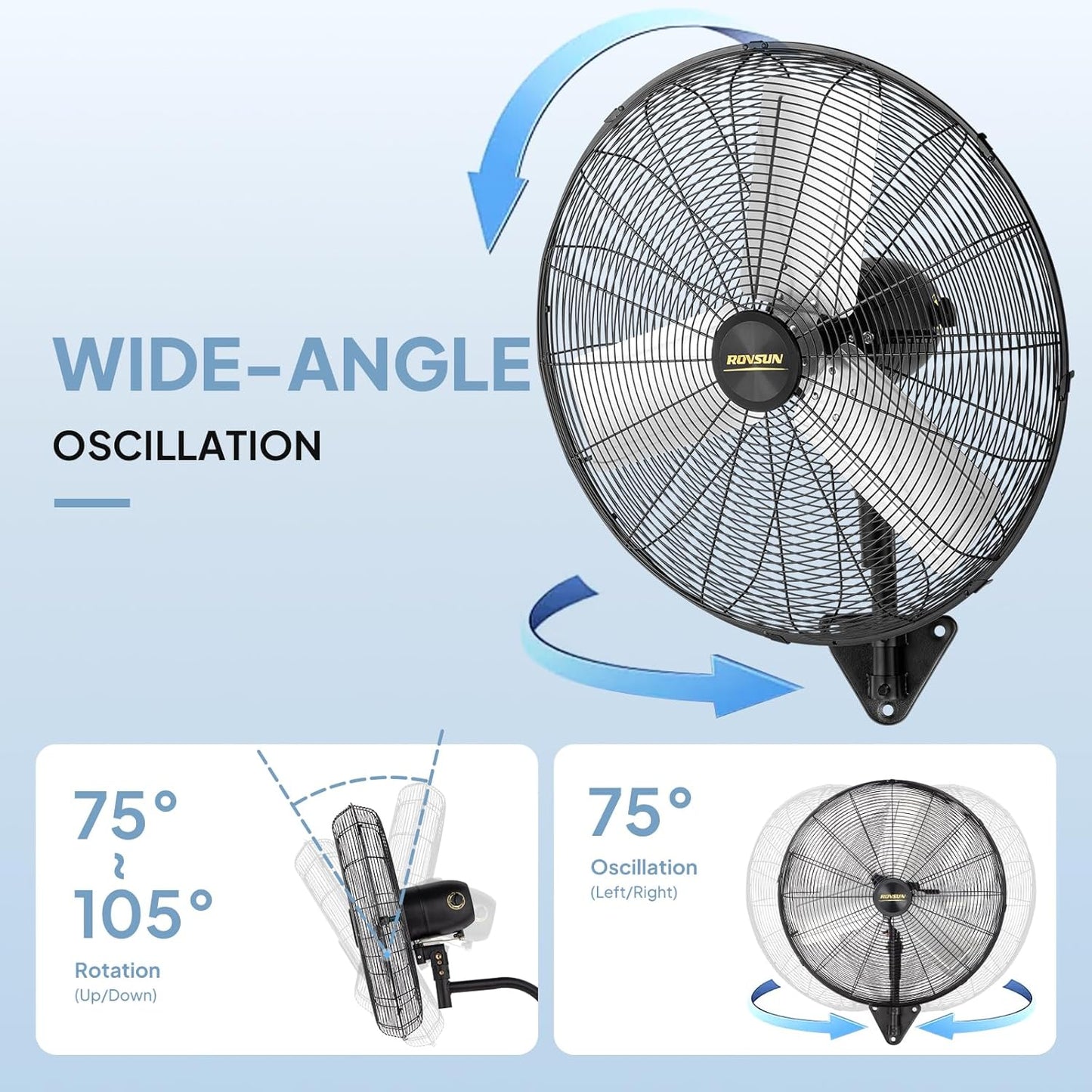 ROVSUN 30" Wall Mounted Fan, High Velocity Industrial Wall Fan with Wide Angle Oscillating, Commercial Ventilation Use, Suit for Garage, Shop, Greenhouse, Gym, UL Listed, 2-Pack