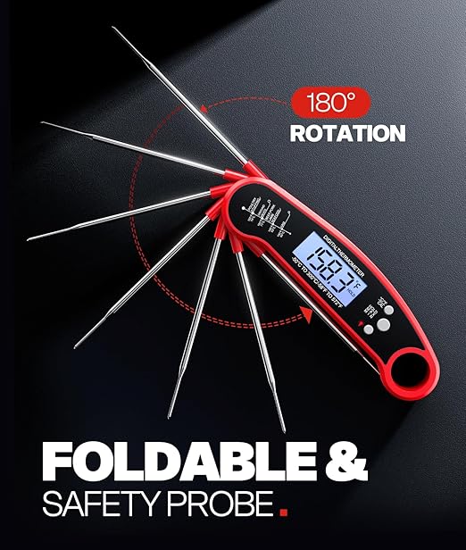 Meat Thermometer Digital - Instant Read Food Thermometer for Cooking Grilling, Candy, Air Fryer, Griddle Probe Kitchen Gadgets Essentials BBQ Accessories, Gifts for Him, Red