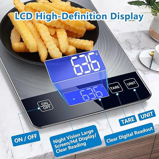 Food Scale, 33lb Digital Kitchen Scale Weight Grams and oz for Cooking Baking, 1g/0.1oz Precise Graduation, Stainless Steel and Tempered Glass