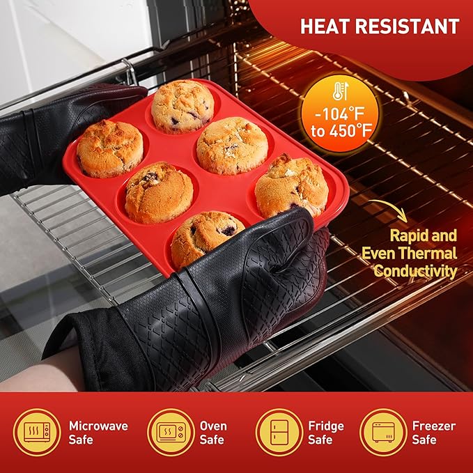 2 Pack 6 Cups Silicone Mini Muffin Pan with Metal Reinforced Frame Silicone Molds Cupcake Cake Baking Pans Cookie Baking Chocoflan Cupcake Mold Cake Molds Kitchen Baking Mom Gift Home Essentials