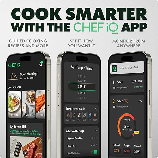 CHEF iQ Sense [2025 Model] | Smart Wireless Meat Thermometer | 4 Ultra-Thin Probes | WiFi Unlimited Range | 1000°F Heat Safe | 5 Sensors | BBQ, Grill, Oven, Smoker, Air Fryer | Gen3