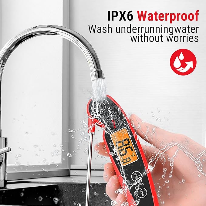 ThermoPro TP605 Instant Read Meat Thermometer for Cooking, Waterproof Digital Food Thermometer with Large Backlit LCD, 180° Foldaway Probe Kitchen Thermometer for Grilling, Smoking & Candy Making