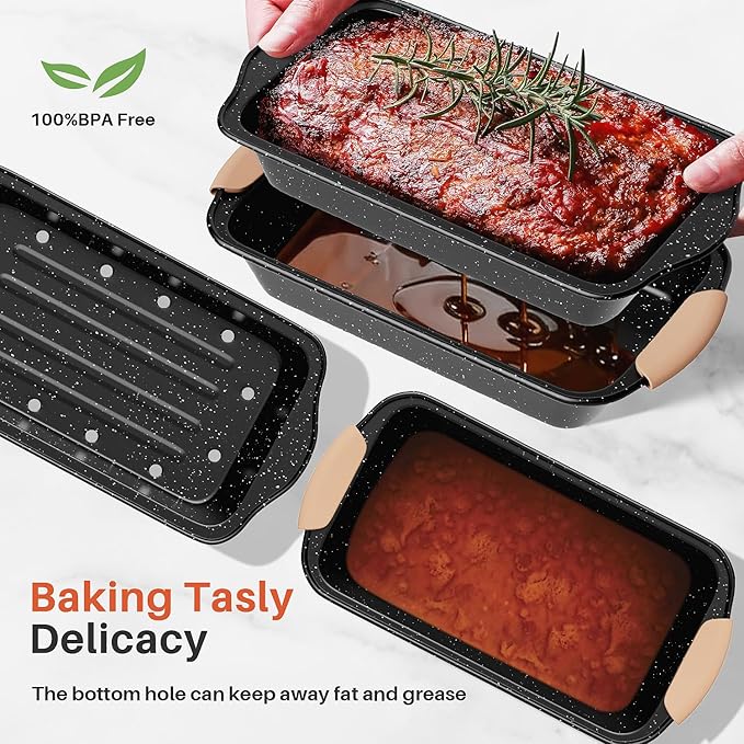 11-Piece Baking Pans Set, Nonstick Bakeware Sets, Oven Pans for Baking with Silicone Handles, Includes Cookie Sheet, Cake Pans, Loaf Pan, Pizza Pan, Muffin Pan, Khaki&Black