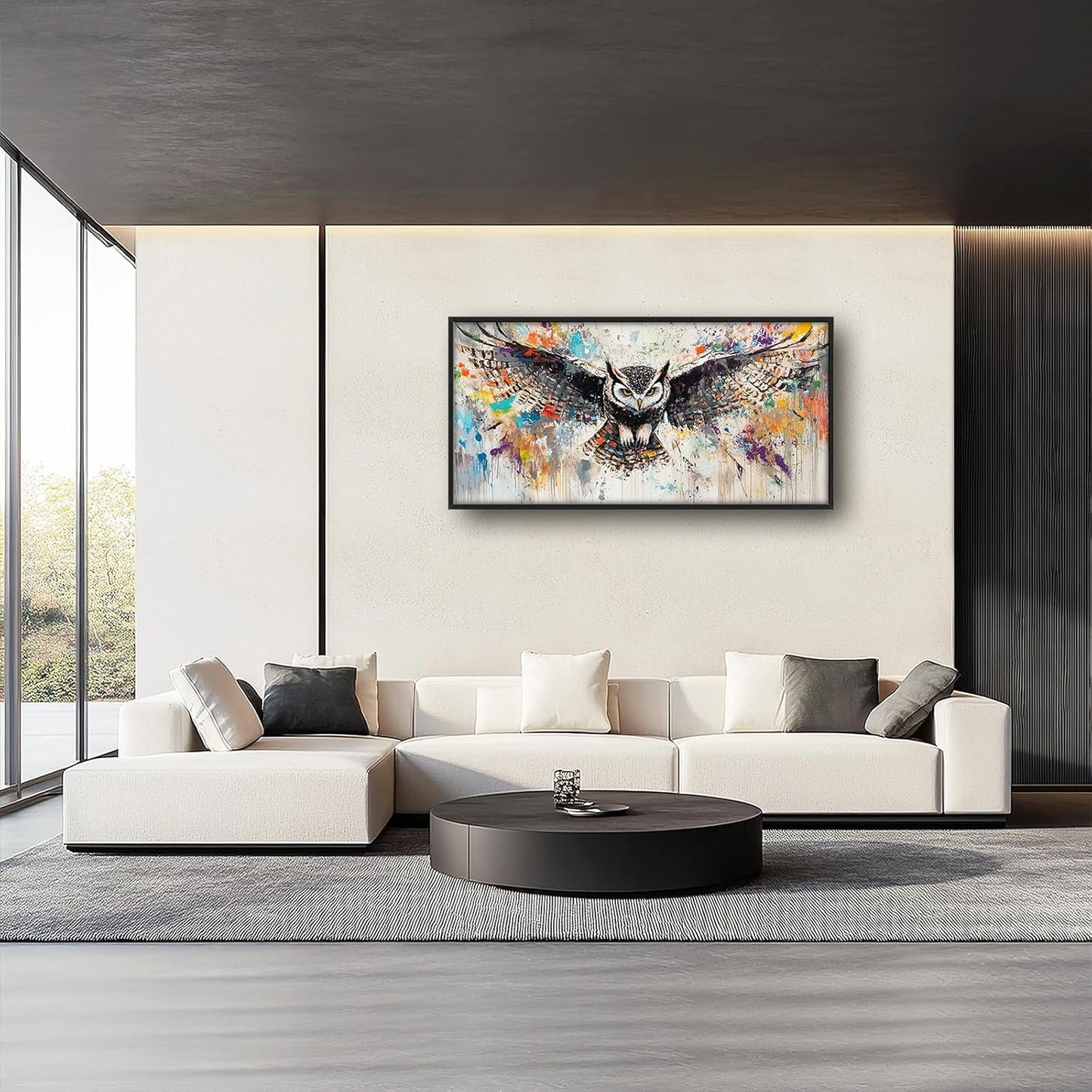 Large Owl Wall Art for Living Room, Framed Oversized Banksy Owl Wall Decor Colorful Wildlife Canvas Painting Animal Pictures Modern Artwork for Living Room Bathroom Bedroom Office Dining Room 60"x30"