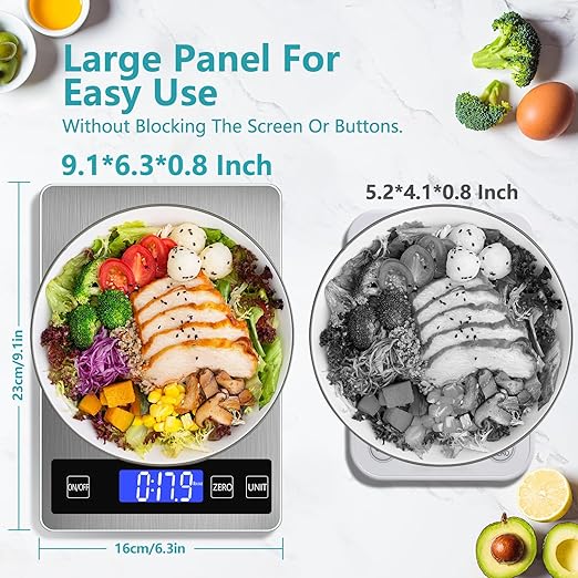 Food Scale, 33lb Digital Kitchen Scale, 1g/0.1oz Precision for Baking, Cooking, Meal Prep, Postage | Rechargeable Type-C, Tare Function, LCD Display Stainless Steel and Tempered Glass