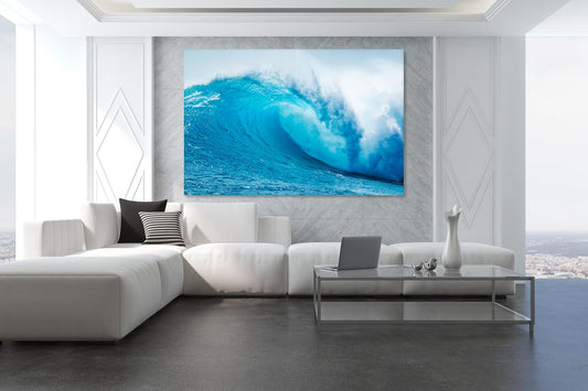 Nature Wall Art Prints - Ocean Forest Mountain Lake Canvas Landscapes - Small to Extra Large Living Room Bedroom Kitchen Bathroom Décor (Blue Ocean Wave, 35L" x 53W")