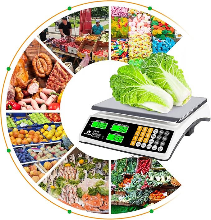 Price Computing Scale 88lb/40kg Commercial Food Scale for Produce Meat Weighing, LCD Display and Green Bright Backlight for Farmers Markets, Meat Shop, Deli, （Not for Trade）