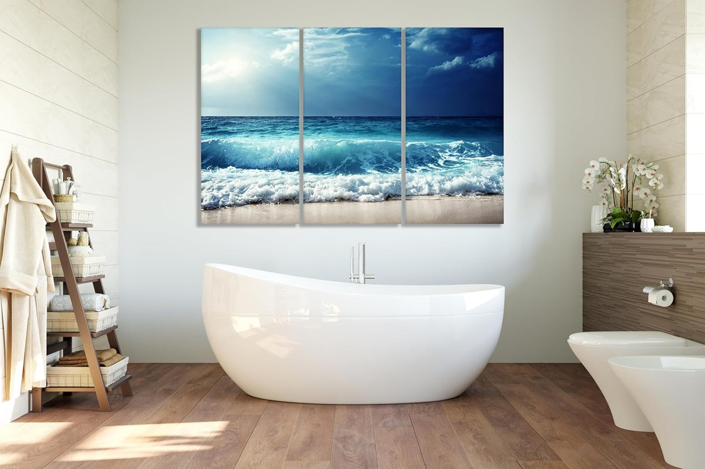 Nature Wall Art Prints - Ocean Forest Mountain Lake Canvas Landscapes - Small to Extra Large Living Room Bedroom Kitchen Bathroom Décor (Summer Ocean Beach, 47L" x 71W" - 3 panels)
