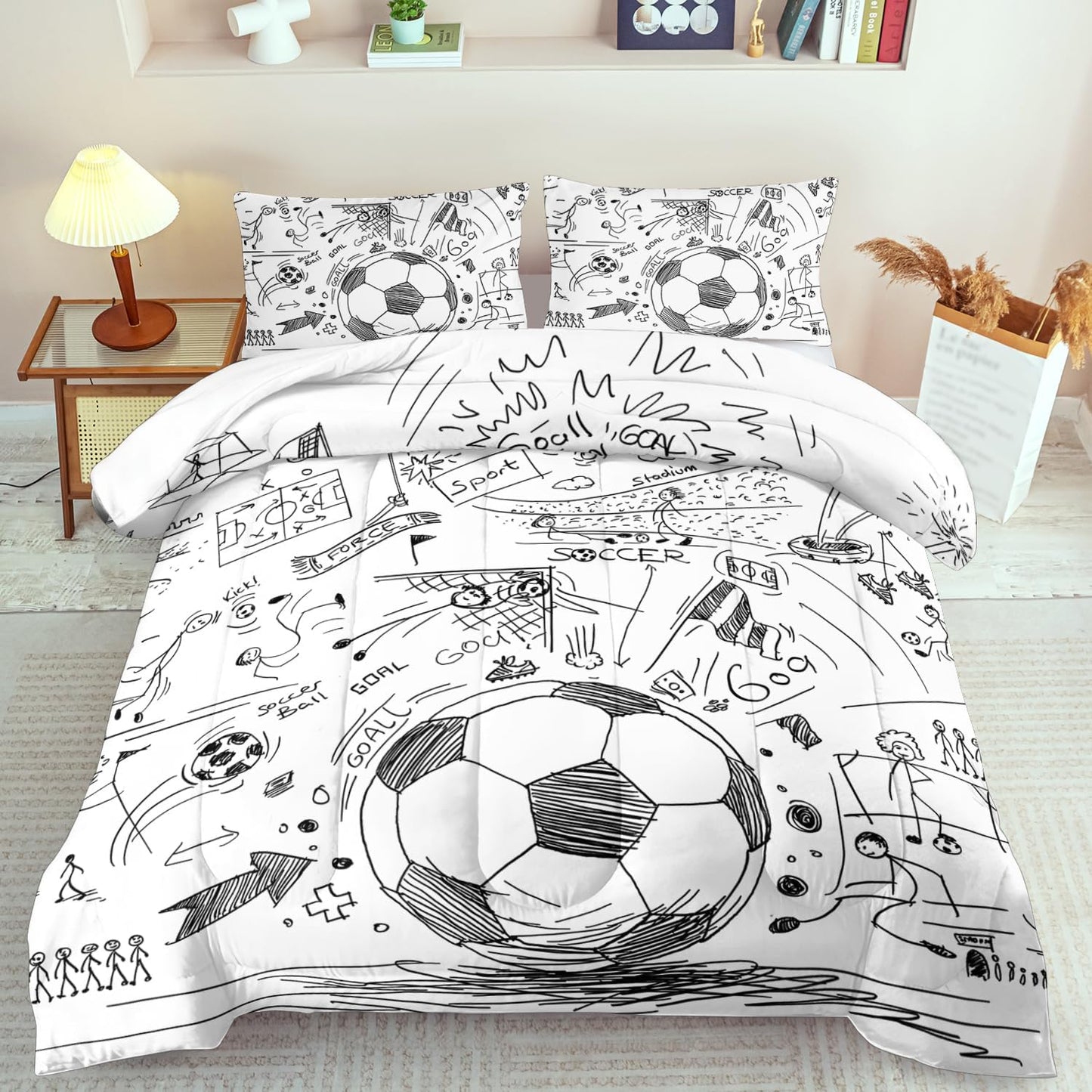 Football Sports Comforter Sets for Boys Queen,Soccer Comforter Sport Bedding for Boys Room,Gaming Bed Soccer Bedding Queen Set,Games Quilt Bedroom Bed Decor Kids and Teen