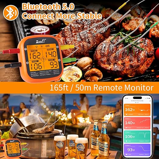 Instant Read Food Meat Thermometer Wireless Digital with LCD Display and 4 Stainless Probes,Advanced Electronic Thermometer Waterproof for BBQ Cooking Kitchen Outside Grill