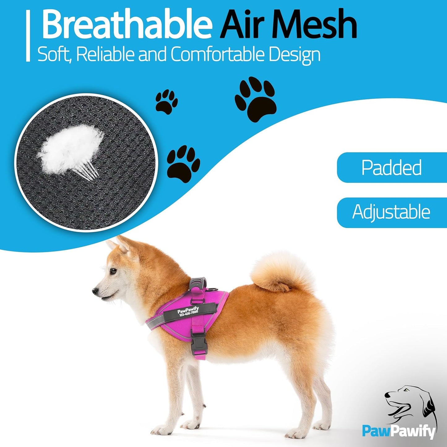 PawPawify Custom No Pull Dog Harness with Name and Phone Number, Heavy Duty Personalized Pet Vest to Prevent Tugging, Pulling, or Choking, Training and Walking (New Pink, XL (60-85 LBS))