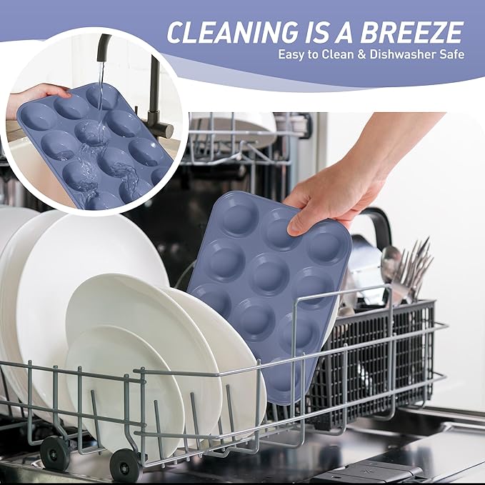 2 Pack 12 Cups Silicone Muffin Pan with Metal Reinforced Frame Regular Size Silicone Molds Cupcake Cake Baking Pans Baking Mold Best Baking Pans Tart Pan Sheet Set Reusable Cupcake Liners