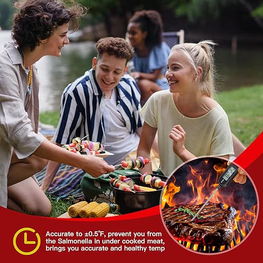 3 Pcs Instant Read Meat Thermometer with Long Probe 9.65 Inch Kitchen Cooking Food Candy Waterproof Digital Thermometer for BBQ Water Milk Yogurt Liquid Cooking (Black,White,Red)