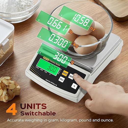 Bonvoisin Digital Food Scale 12lb x 0.002lb Kitchen Scale Weight Ounces and Grams Percentage Weighing Baking Scale for Cooking, Baking, Candle Soap Making, with Stainless Steel Platter