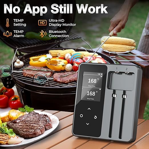 Meat Thermometer, Maypott 2 Probes Wireless Digital Instant Read Meat Steak Thermometer Probe for BBQ Grill, Oven, Kitchen iOS & Andorid APP 2000mAh BBQ Accessories Adult Thermometer