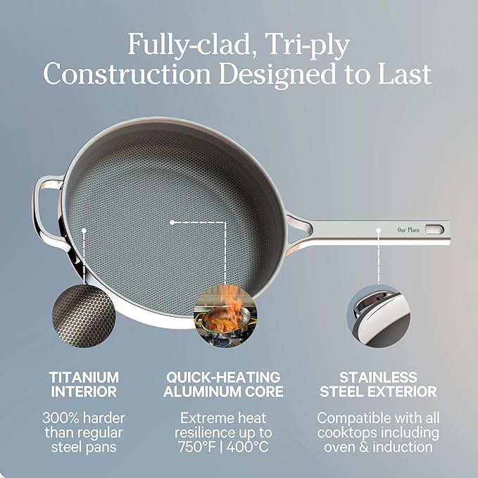 Our Place Titanium Pro Mini Cookware Duo – Always Pan & Perfect Pot with Nonstick No-Coating Technology | Tri-Ply Titanium & Stainless Steel | Safe for Oven, Induction & Cooktops up to 750°F | Gold