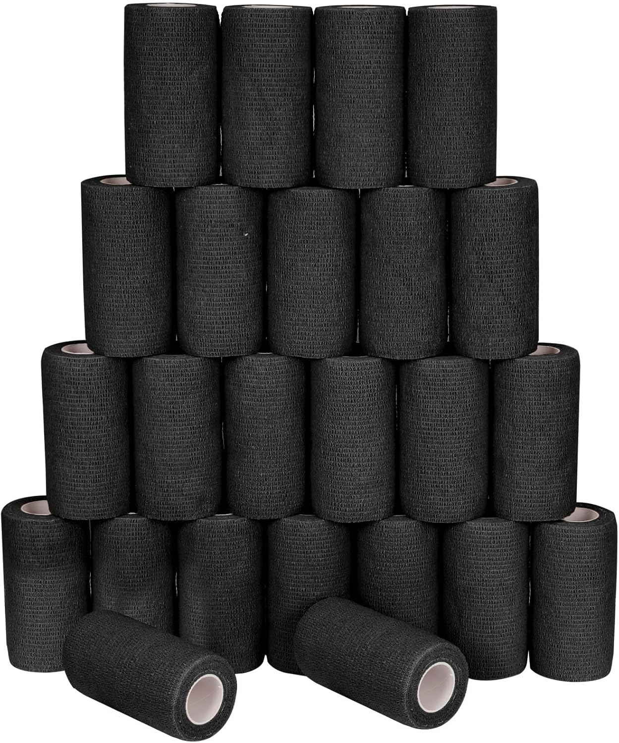 24 Pack Self Adhesive Bandage Wrap, 4” x 5 Yards Cohesive Medical Tape Elastic Grip Tape Black Sports Tape Athletic for Ankle, Wrist Sprains, Pet First Aid (Black, 4 Inch)