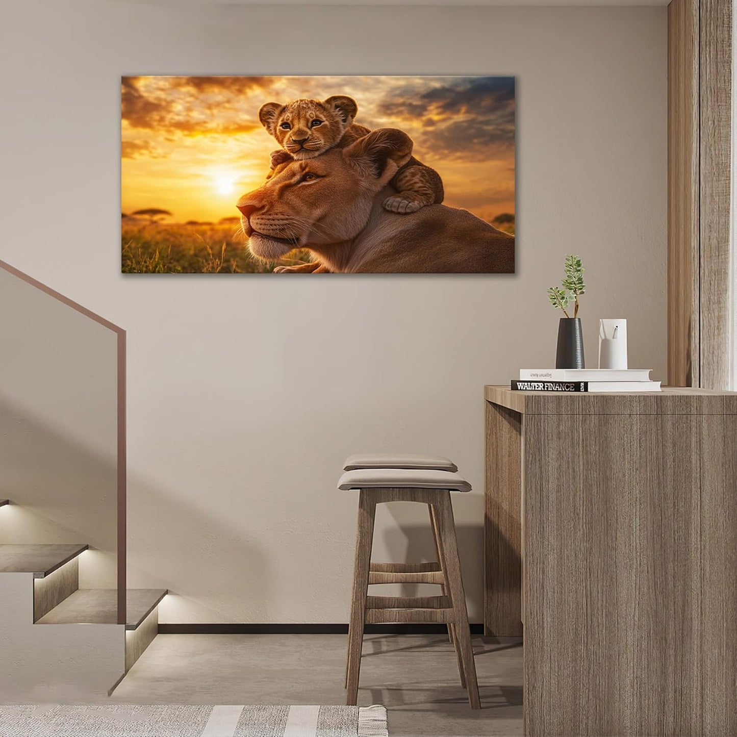 Large Lion Wall Art Lion and Lioness Canvas Living Room African Wildlife Animal Pictures Framed Prints Oversize Wall Decor Painting Artwork for Bedroom Dining Office Home 60"x30"