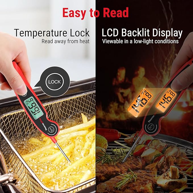 ThermoPro TP605 Instant Read Meat Thermometer for Cooking, Waterproof Digital Food Thermometer with Large Backlit LCD, 180° Foldaway Probe Kitchen Thermometer for Grilling, Smoking & Candy Making