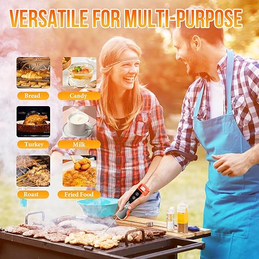 Meat Thermometer Digital Instant Read Food Thermometer for Cooking, Waterproof Kitchen Thermometers with Backlight, Magnet, Auto-Rotating, BBQ Thermometer for Grill Smoker Oil Fry Candy Thermometer