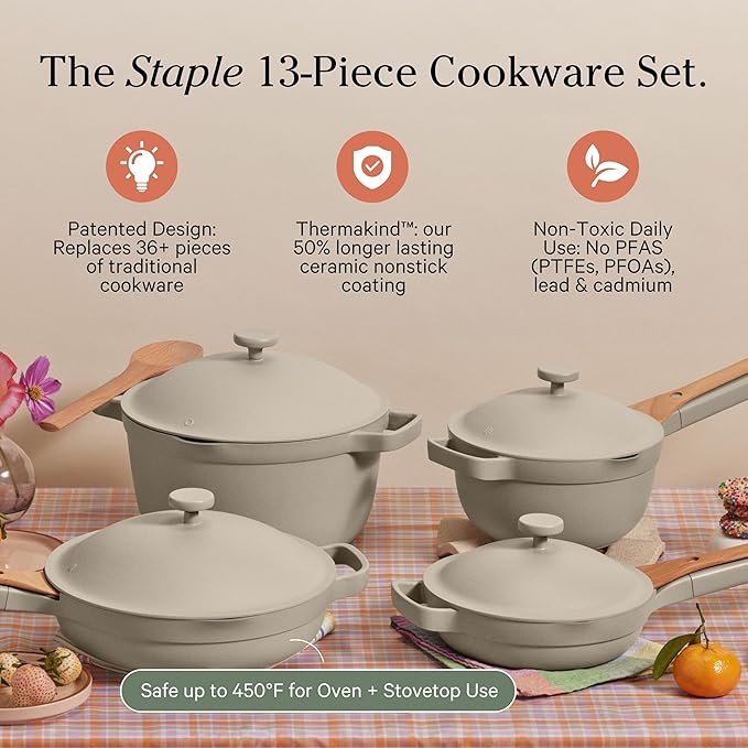 Our Place Cookware Set - 13-Piece Kit Including the Always Pan, Perfect Pot and Spatulas | Multifunctional, Toxin-Free Nonstick | Heat Safe up to 450°F | Oven, Stove, Induction Compatible | Steam