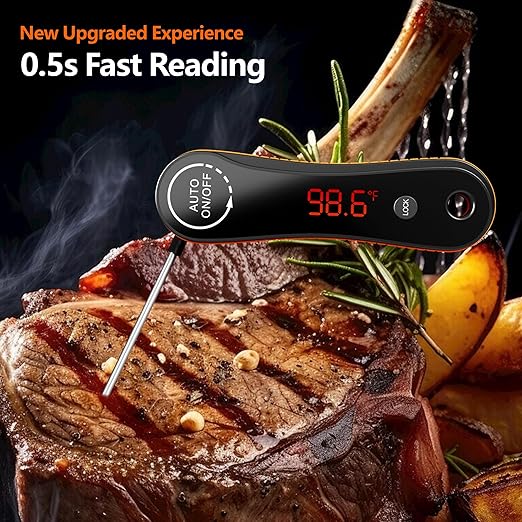 Digital Meat Thermometer 0.5s Instant Read, Paysean ±0.5℉ with Auto-Rotating Backlit Display, IP67 Waterproof and Calibration for Cooking, Candy, Grilling, BBQ, Liquid, Smoker, Beef