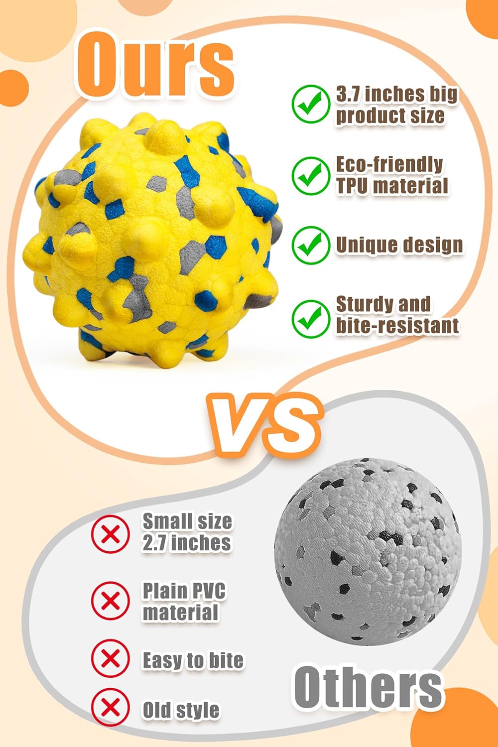 3.7'' Dog Balls for Dogs Aggressive Chewers Indestructible Tennis Durable Bouncy Interactive Dog Toy Balls for Fetch Game Floating Balls (Yellow Large)