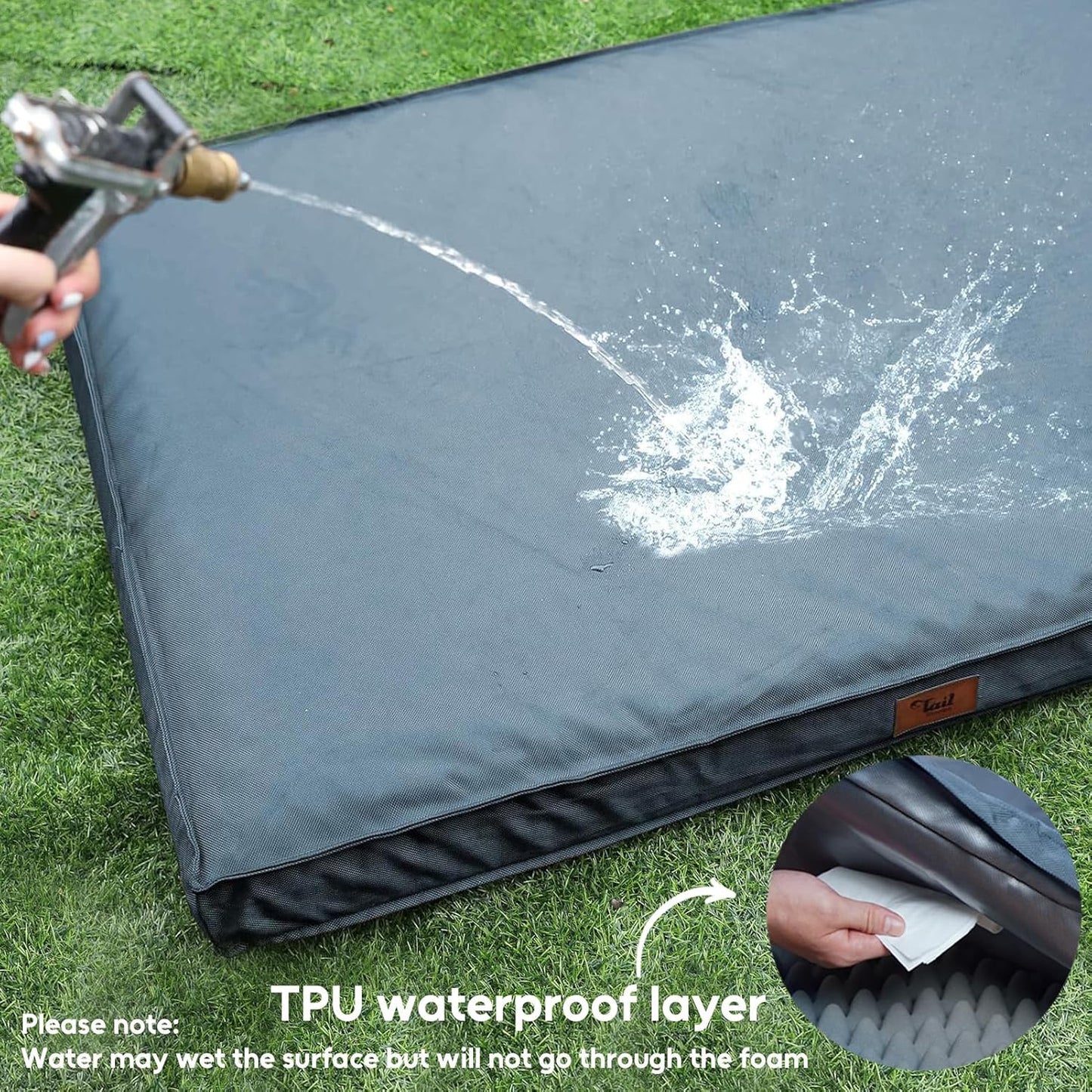 Outdoor Large Dog Bed, Waterproof Dog Bed for Large Dogs, Egg Crate Foam Pet Bed with Removable Washable Oxford Cooling Cover, Blue