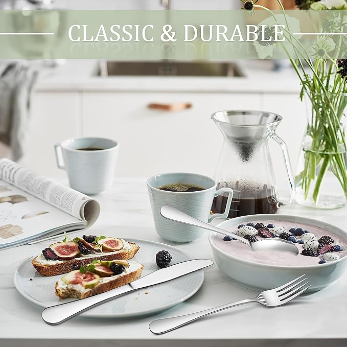 HaWare Silverware Set with Steak Knives, 72-Piece Stainless Steel Cutlery Set, Classic Flatware Set for 12, Mirror Polished Eating Utensils Tableware, Include Knives, Forks, Spoons, Dishwasher Safe