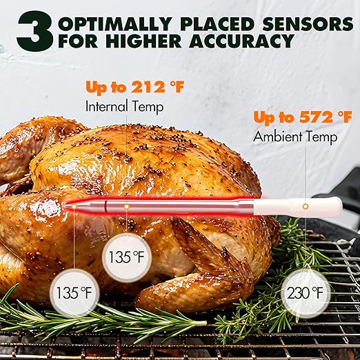AI Digital Meat Thermometer, 500 ft Long Range Bluetooth Grill Thermometer for Smoker, Oven, BBQ, Digital Food Thermometer for Kitchen Cooking (Single Probe)