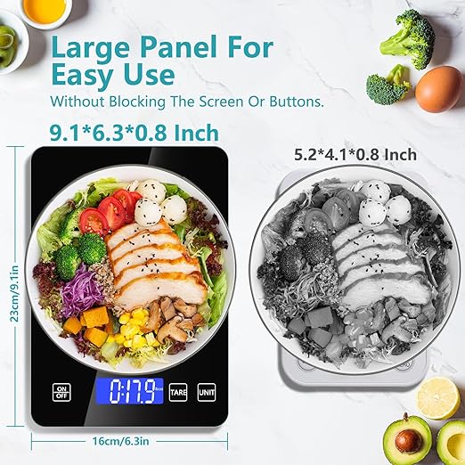 Food Scale, Digital Kitchen Scale 33lb/15kg Steel and Tempered Glass with 1g/0.1oz Precision, Tare & 5 Units, Type-C Rechargeable, LCD Display for Baking, Cooking, Meal Prep, Coffee, Postage Black