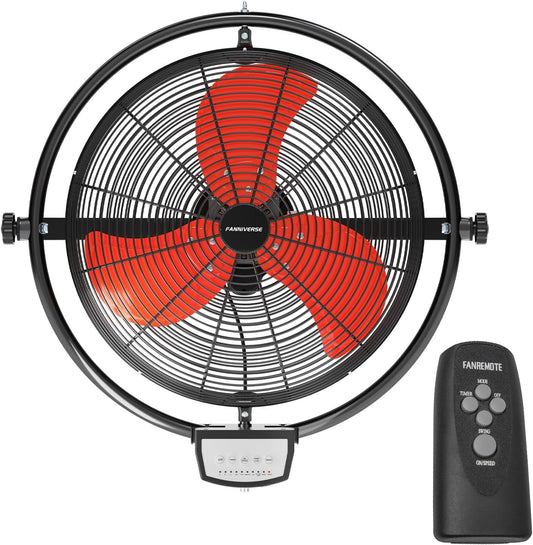 20 Inch Wall Metal Fan Pro Series Remote Control, High Velocity Wall Mount Fans for Commercial, Residential, Warehouse, Covered Patio, Shop, Garage, Barn 3 Speed 5200 CFM UL Safety Listed